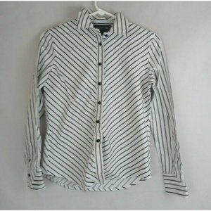 Jones New York Signature Petite Black & White Metallic Chevron Blouse Size PS